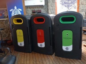 Waste bins donated by Seychelles Breweries for waste segregation (Seychelles News Agency)